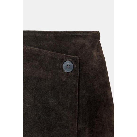 ZARA 100% LEATHER WRAP MIDI SKIRT - Picture 8 of 8